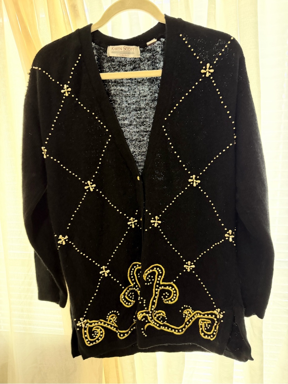 Karen Scott Black Cardigan with Gold Stud Accents